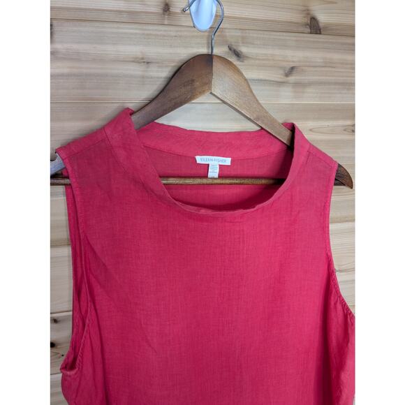 Eileen Fisher Tank Womens Large Coral Linen Sleeveless Blouse Lagenlook - Picture 2 of 8